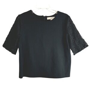 Ann Taylor Loft Black Lace Sleeve Cropped Top M whimsy goth Witchy edgy 67-10